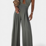 Jessica Mono Halter Kryžminis Be Nugaros ir Plačiomis Kelnėmis