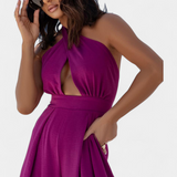 Jessica Mono Halter Kryžminis Be Nugaros ir Plačiomis Kelnėmis