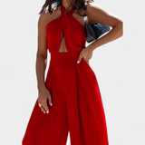 Jessica Mono Halter Kryžminis Be Nugaros ir Plačiomis Kelnėmis